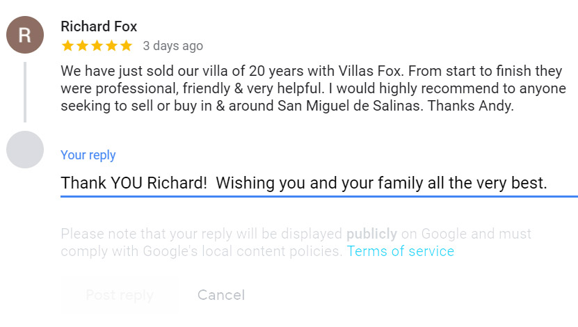 סקירה של גוגל villas fox