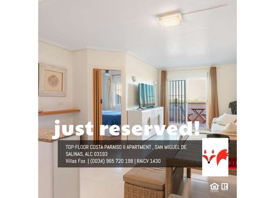 RESERVED!  Top-Floor Costa Paraíso II apartment with private solarium