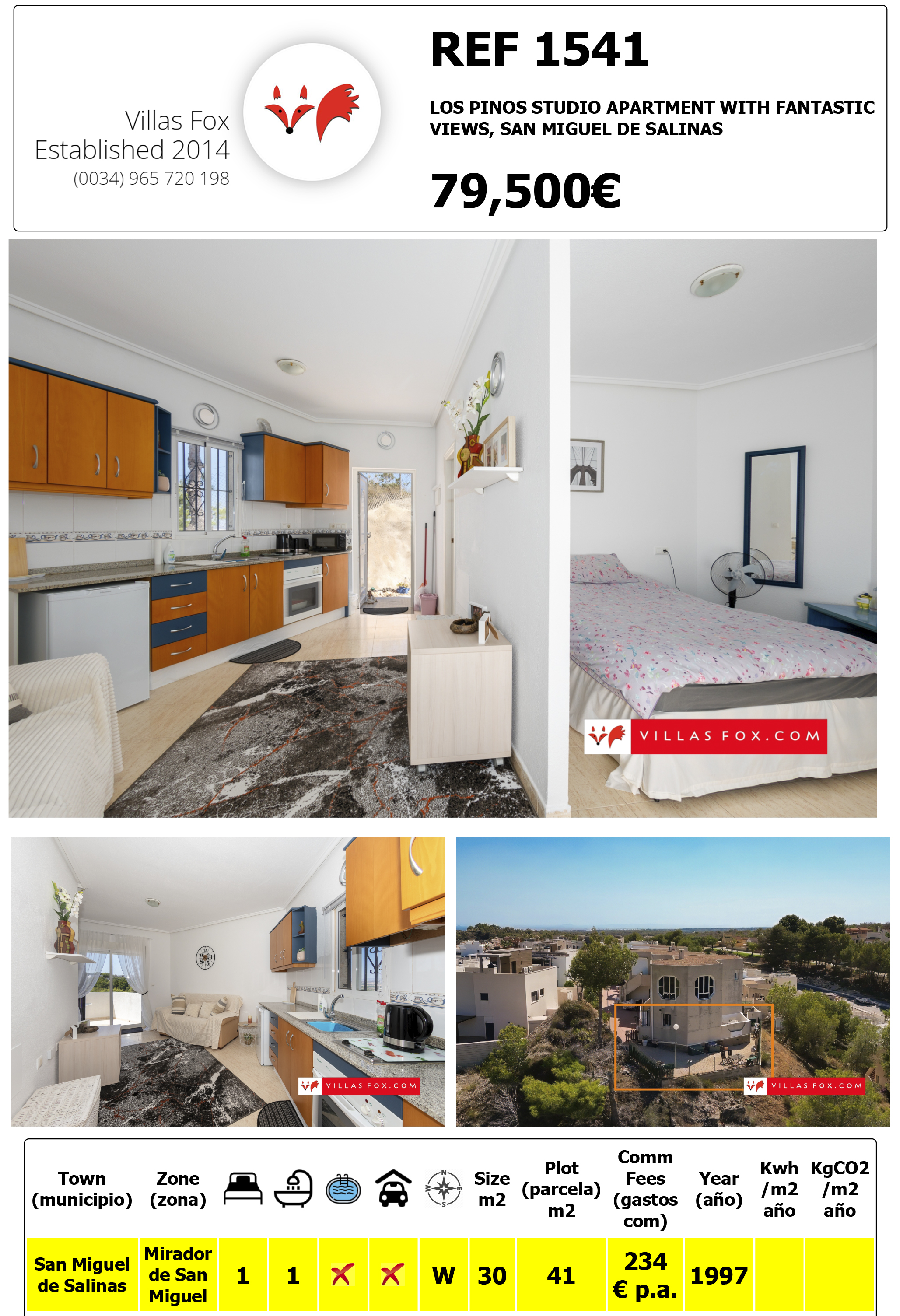 1541, Los Pinos studio apartment with fantastic views, San Miguel de Salinas